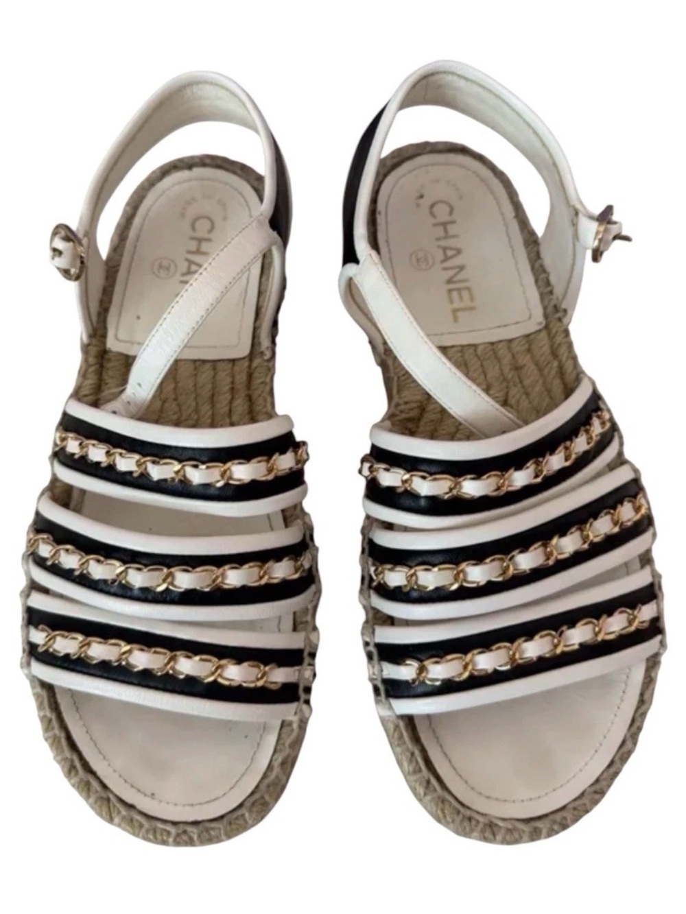 Chanel White Dad Sandals with Black Trim - Picture 11 of 15